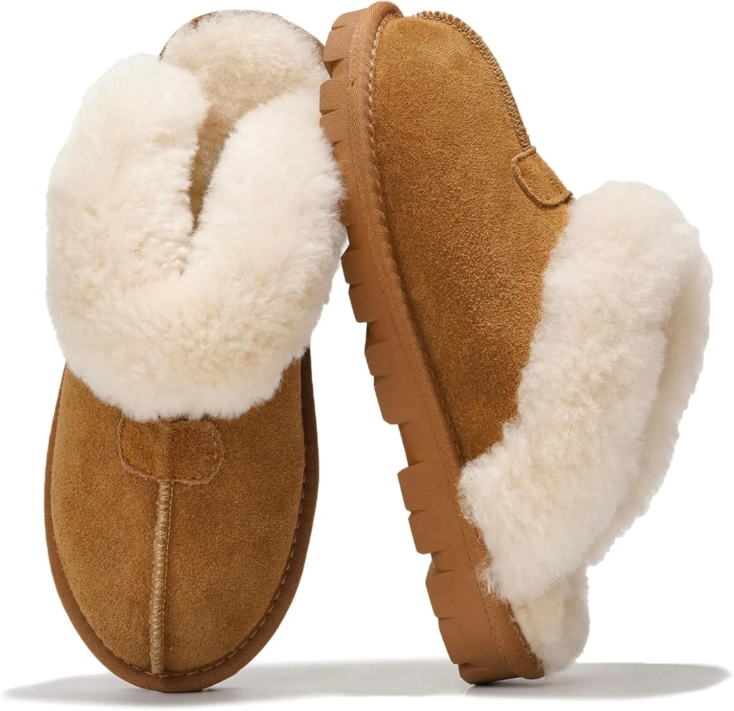 Project Cloud House Slippers for Women - Genuine Leather & Natural Fur Lining Fluffy Slippers - Cozy Memory Foam Womens Shoes (Hedy)