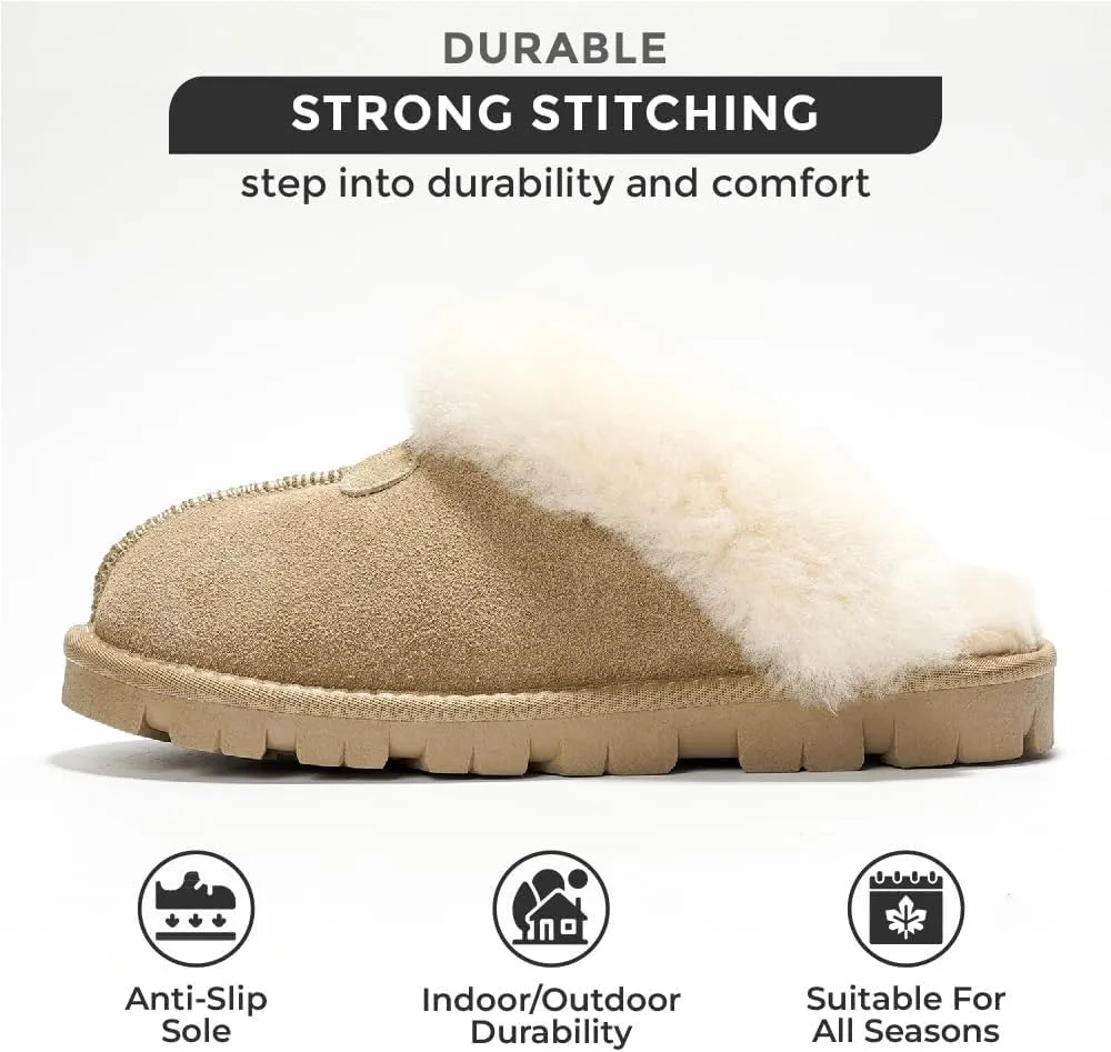Project Cloud House Slippers for Women - Genuine Leather & Natural Fur Lining Fluffy Slippers - Cozy Memory Foam Womens Shoes (Hedy)