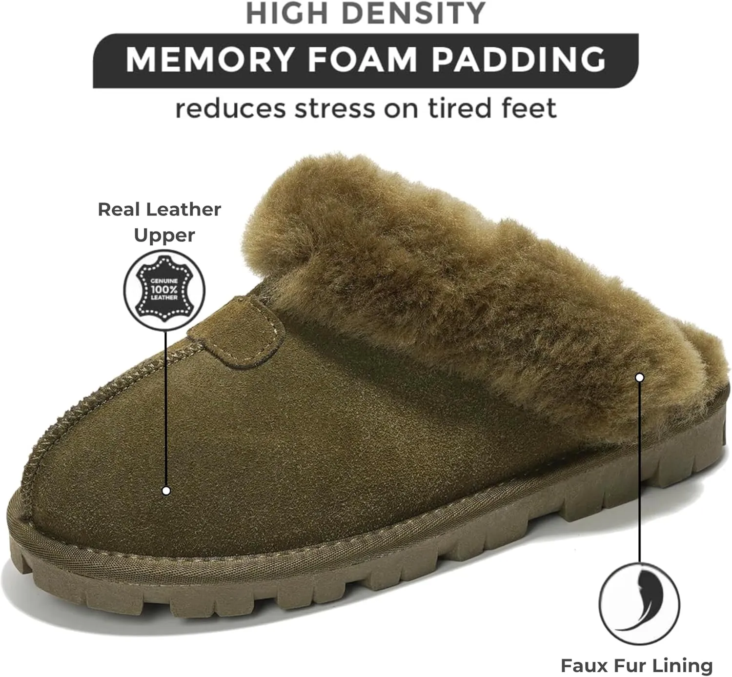 Project Cloud House Slippers for Women - Genuine Leather & Natural Fur Lining Fluffy Slippers - Cozy Memory Foam Womens Shoes (Hedy)