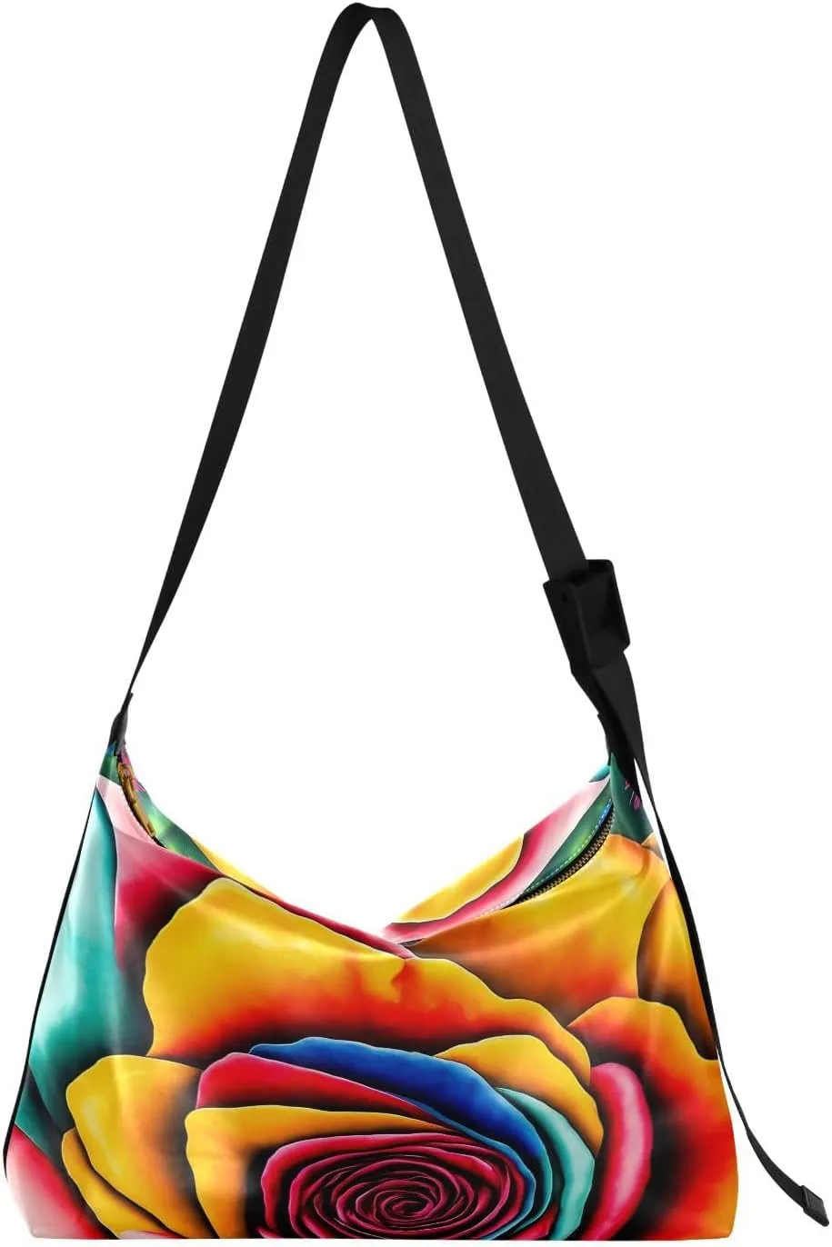 Psychedelic Rose Valentines Day Hobo Crossbody Bags for Women Leather Large Shoulder Bag Cross Body Floral Trendy Womens Tote Bags Handbag for Travel Shopping