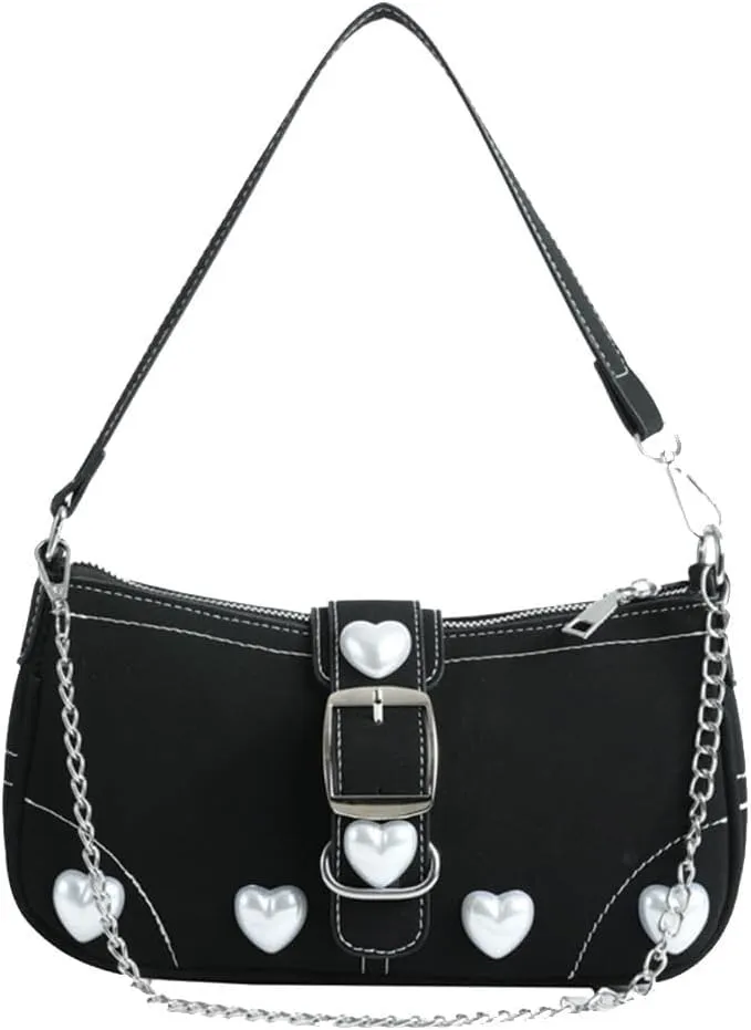 PU Leather Handbag for Women Medium Capacity Shoulder Crossbody with Zipper Tote Vintage Messenger Ladies Heart Hobo