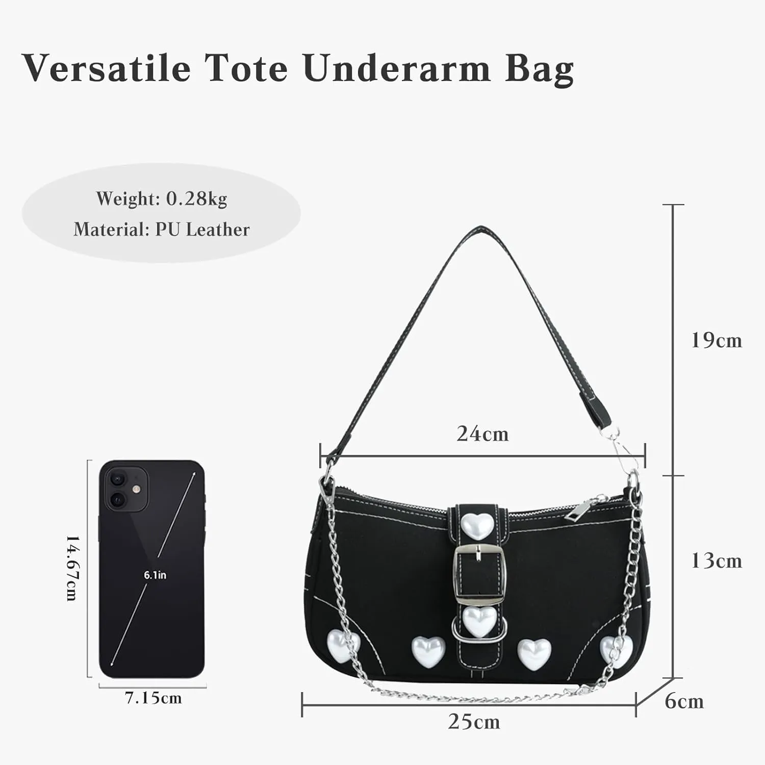 PU Leather Handbag for Women Medium Capacity Shoulder Crossbody with Zipper Tote Vintage Messenger Ladies Heart Hobo