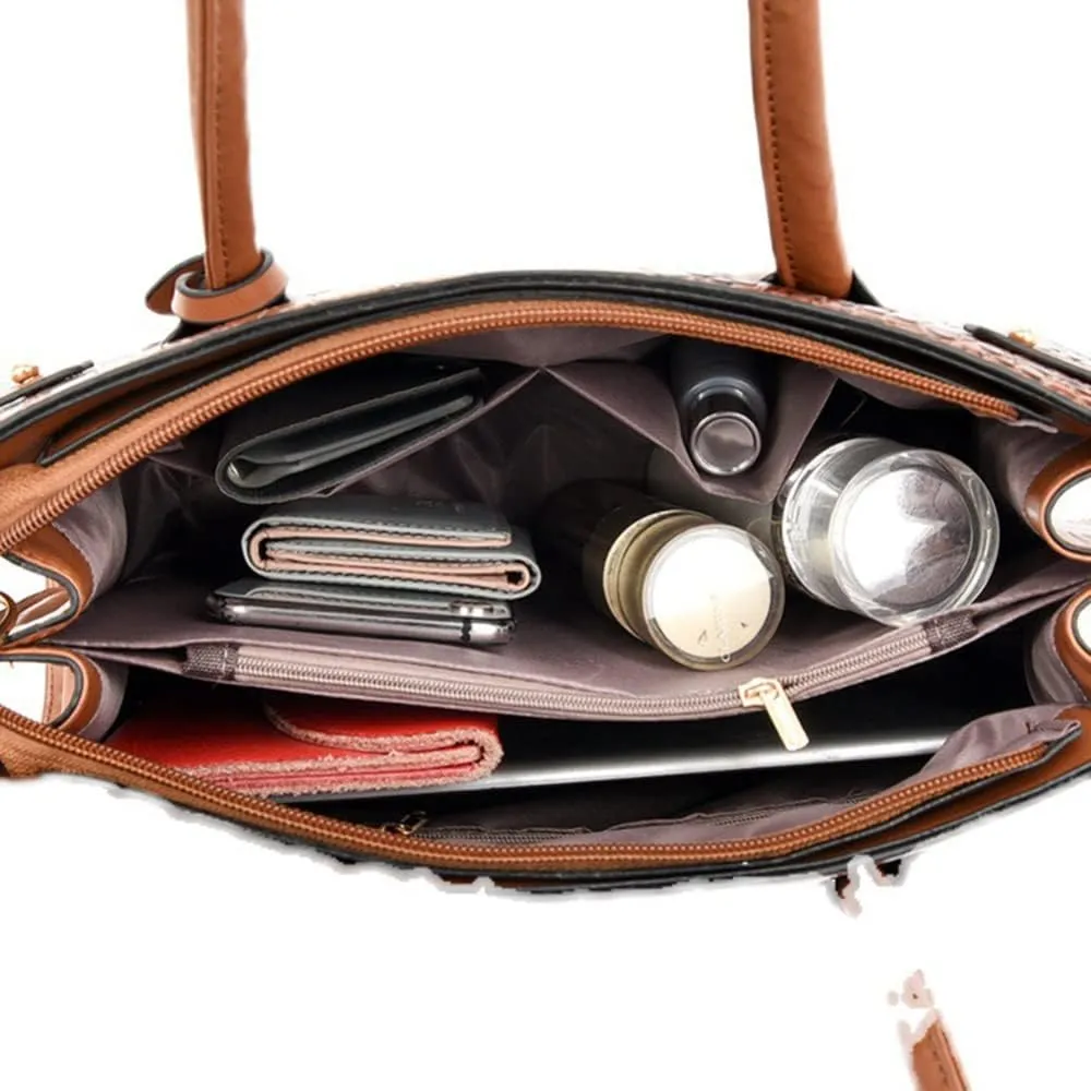 PU Leather Purses and Handbags Crossbody for Women Fashion Crocodile Pattern Top Handle Satchel Purse Set 3pcs (Brown)