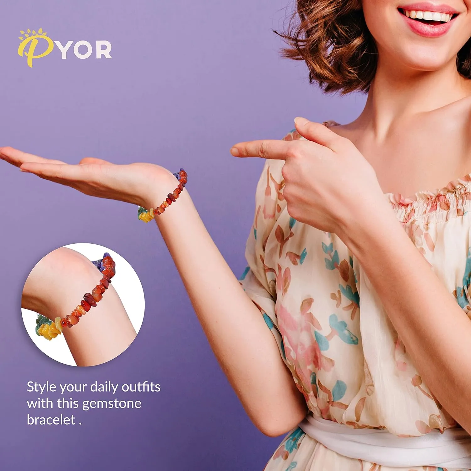 PYOR 7 Chakra Reiki Bracelet Chakra Bracelets For Women Natural Gemstones Healing Stone Jewelry Crystal Beads Prosperity Stones Wealth Energy Crystals Bead Good Luck Charm Gem Spiritual Handmade Gifts