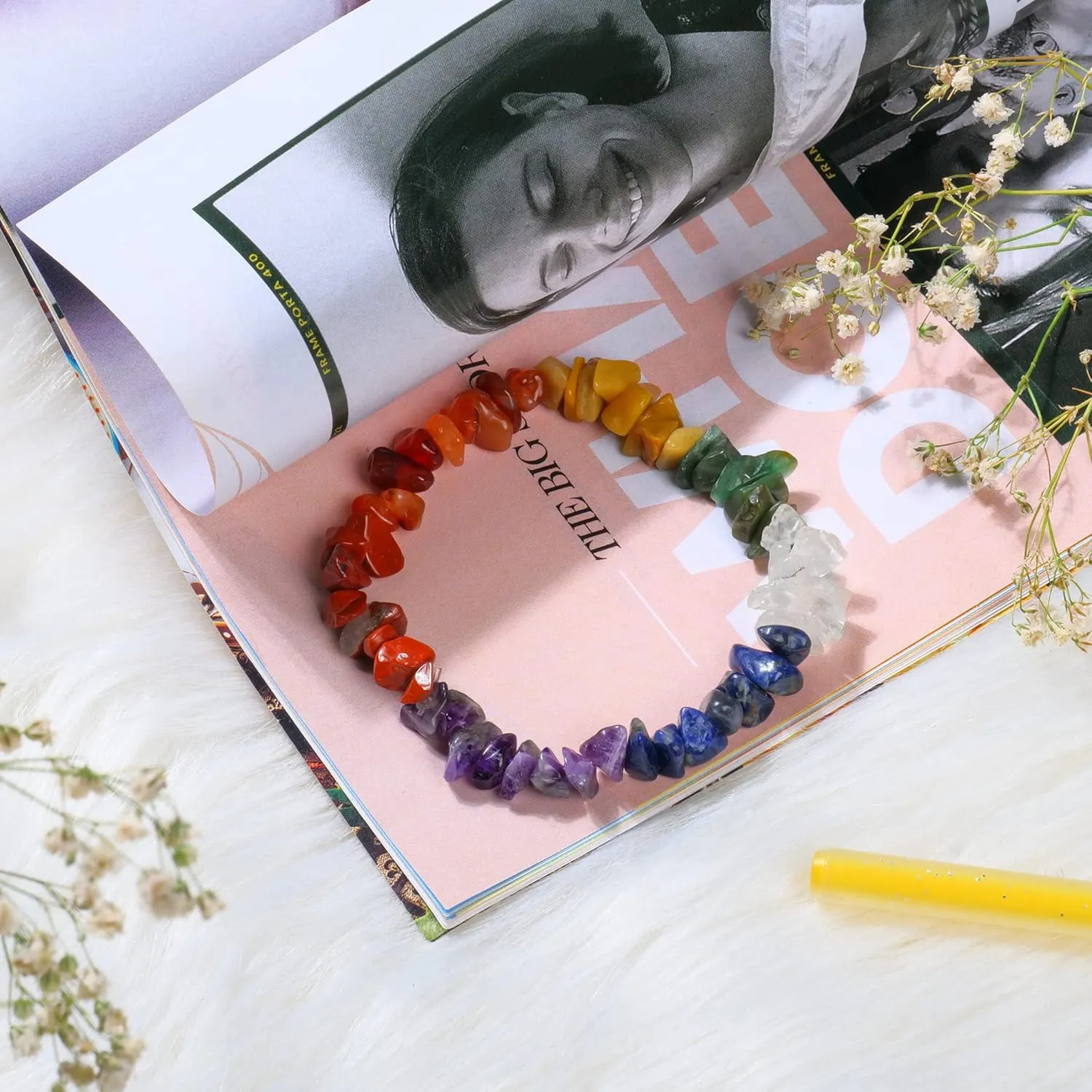 PYOR 7 Chakra Reiki Bracelet Chakra Bracelets For Women Natural Gemstones Healing Stone Jewelry Crystal Beads Prosperity Stones Wealth Energy Crystals Bead Good Luck Charm Gem Spiritual Handmade Gifts