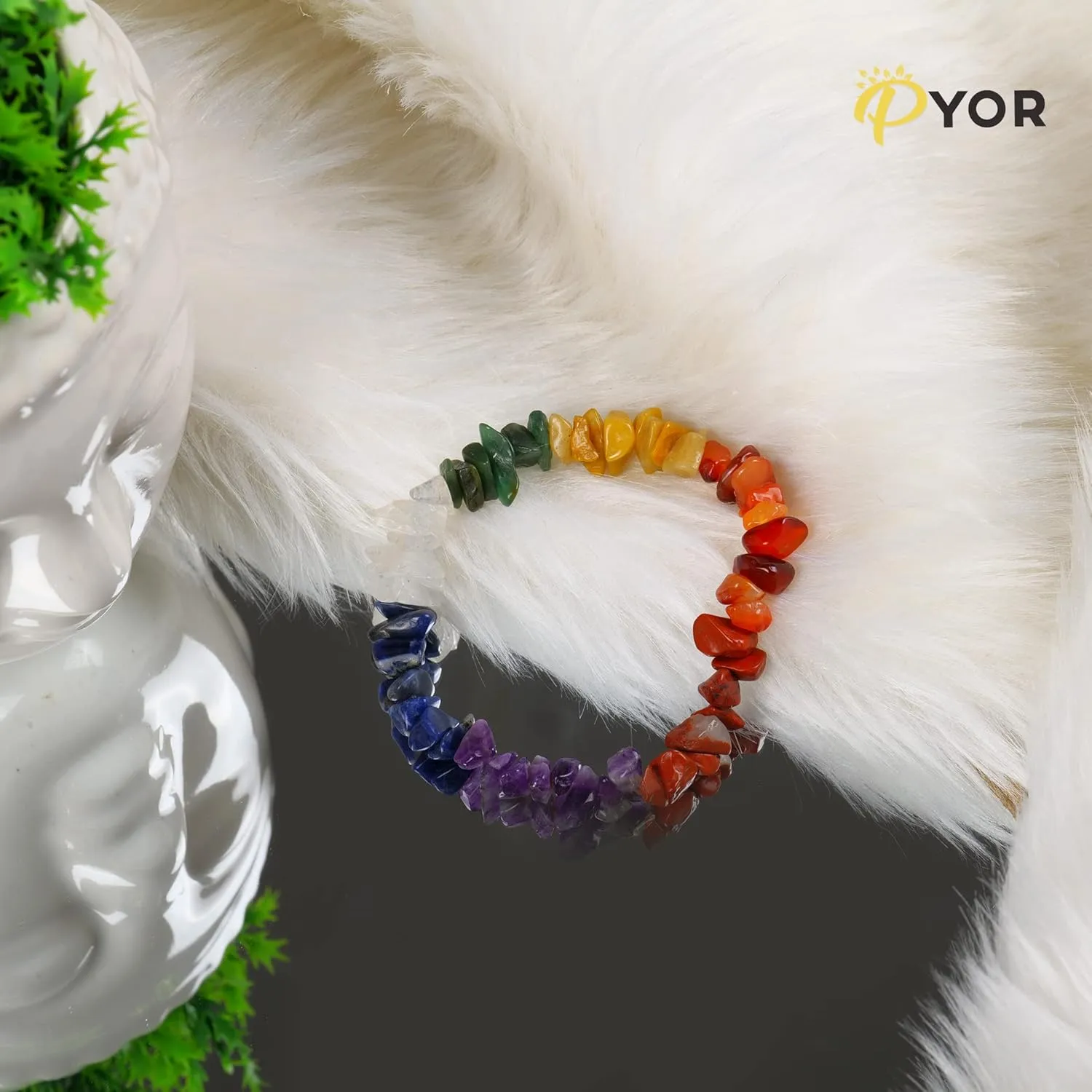 PYOR 7 Chakra Reiki Bracelet Chakra Bracelets For Women Natural Gemstones Healing Stone Jewelry Crystal Beads Prosperity Stones Wealth Energy Crystals Bead Good Luck Charm Gem Spiritual Handmade Gifts
