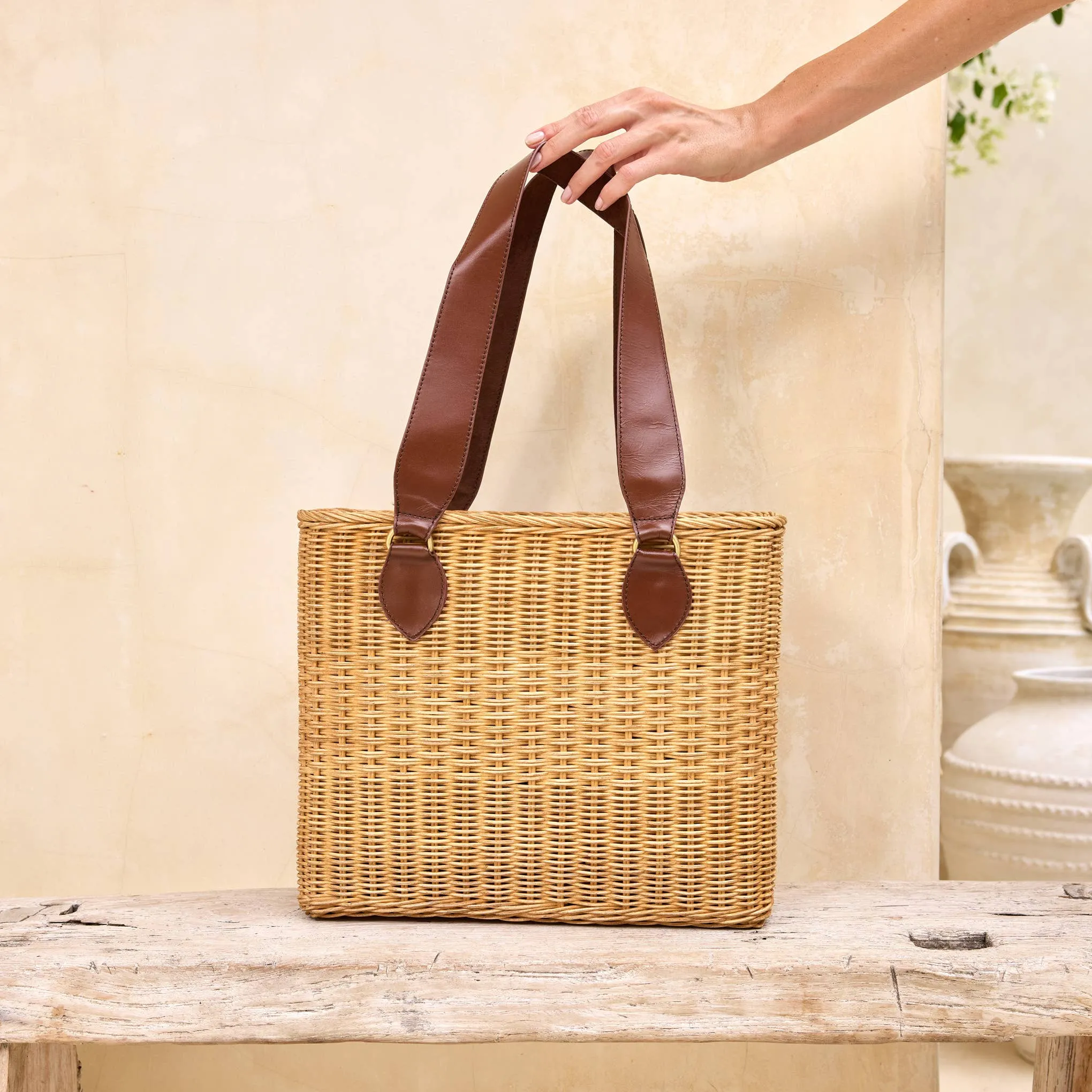 Rattan European Style Tote Bag with Batik Lining - Bali