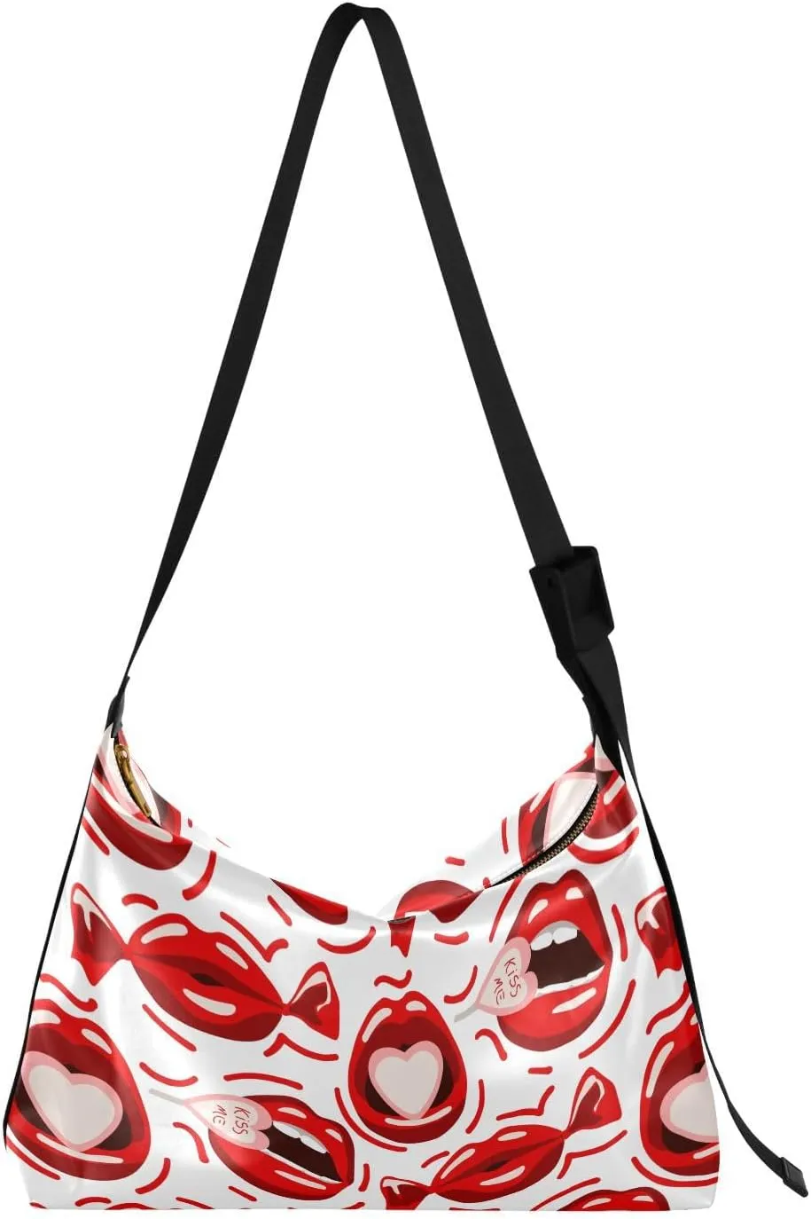 Red Lips Candy Hobo Crossbody Bags for Women Leather Large Shoulder Bag Cross Body Mouth Valentine's Day Trendy Womens Tote Bags Handbag for Travel Shopping