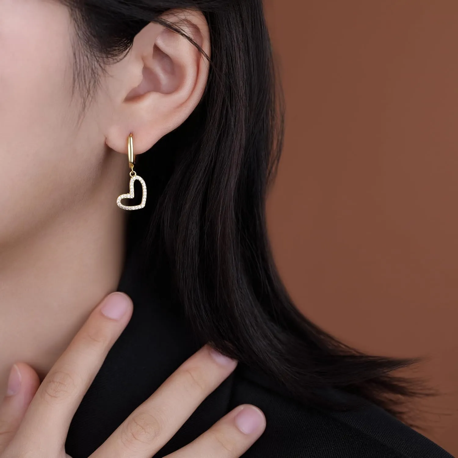 Reffeer Solid 925 Sterling Silver Love Heart Hoop Earrings Drops for Women Teens CZ Heart Hoop Earrings Huggie