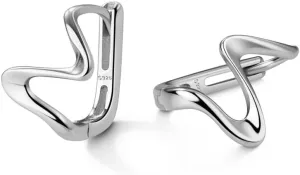 Reffeer Solid 925 Sterling Silver Ocean Wave Hoop Earrings Huggie for Women Teens Minimalist Hoop Earrings Helix Cartilage Hoops