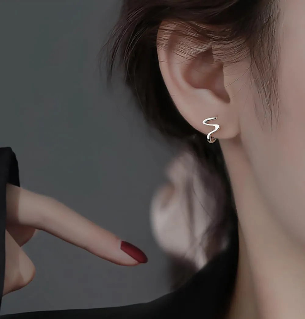 Reffeer Solid 925 Sterling Silver Ocean Wave Hoop Earrings Huggie for Women Teens Minimalist Hoop Earrings Helix Cartilage Hoops