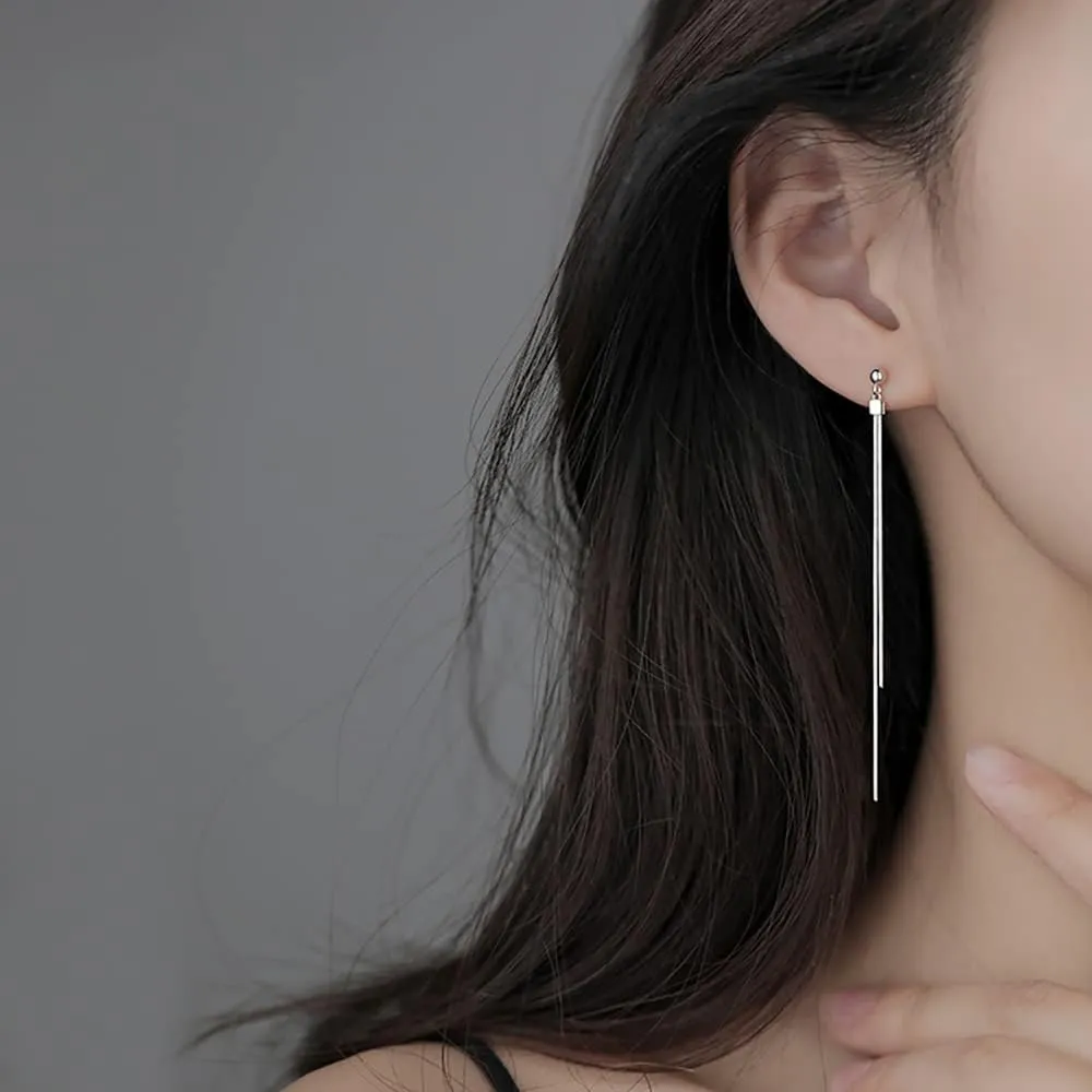 Reffeer Solid 925 Sterling Silver Tassel Chain Dangle Earrings for Women Teens Long Dangle Drop Earrings Minimalist