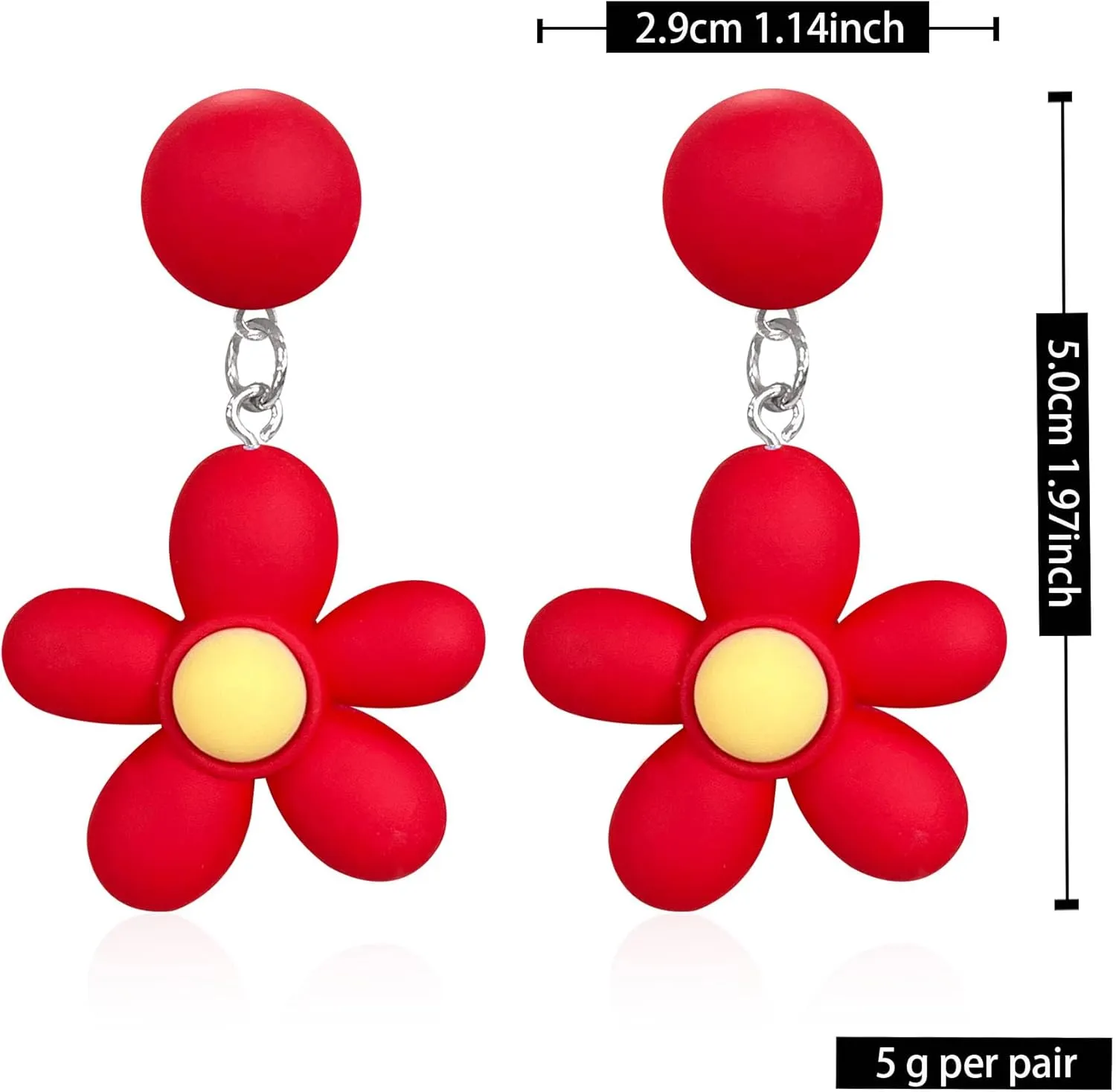 Resin Daisy Flower Stud Earrings Cute Dangle Little Sun Flower Drop Earring for Women Jewelry