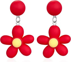 Resin Daisy Flower Stud Earrings Cute Dangle Little Sun Flower Drop Earring for Women Jewelry