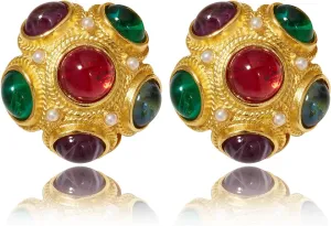Resin Earrings Flower Shape Stud Earrings Chunky Gold Stud Earrings Colorful Earrings Vintage Jewelry for Gifts