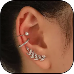 Rhinestone Ear Cuffs Earrings For Women Crystal Leaf Cuffs Earrings Hypoallergenic Non Pierced Clip On Cartilage Earring Trendy Jewelry Gifts For Women