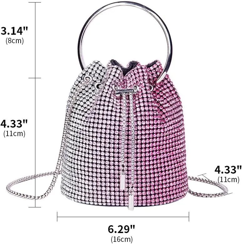 Rhinestone Evening Handbag Drawstring Shoulder Bling Purse Diamond Clutch Purse Party Wedding Prom Shopping Hot Pink