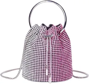 Rhinestone Evening Handbag Drawstring Shoulder Bling Purse Diamond Clutch Purse Party Wedding Prom Shopping Hot Pink