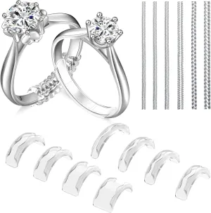 Ring Sizers for Loose Rings, 14 Pack Invisible Ring Size Adjuster Silicone, Ring Guards Spacer Tightener Resizer Fitter for Women Men, Make Ring Smaller Without Resizing Thick Band (Transparent-14PCS)