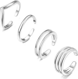 Ritach 925 Sterling Silver Minimalist Toe Rings Set 14K Gold Plated Simple Open Adjustable Band Toe Rings for Women Beach Foot Jewelry for Summer