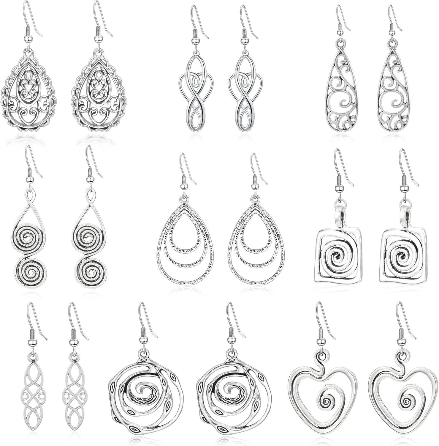 Ritach Silver Dangle Drop Earrings Trendy Vintage Statement Bohemia Boho Earrings Set for Women