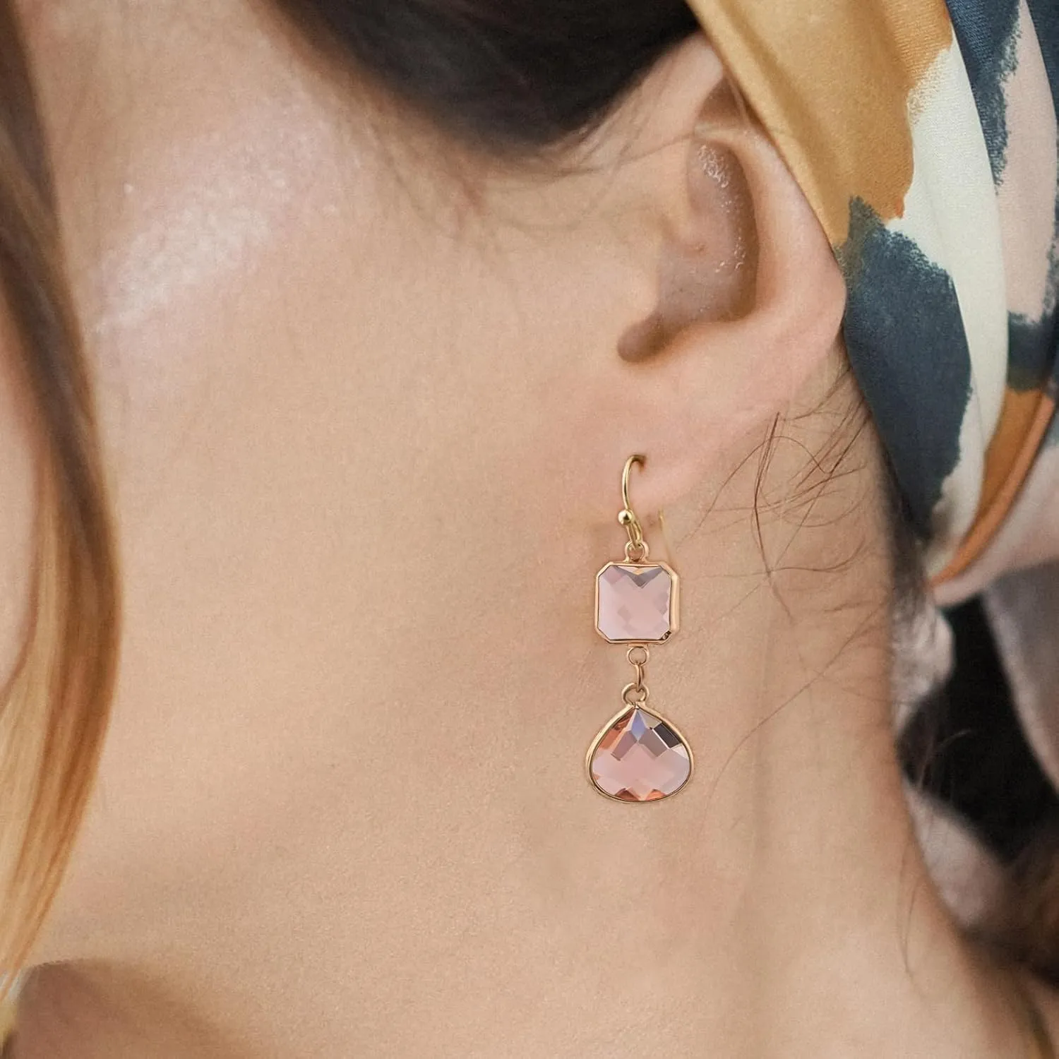 Rose Pink Topaz Earrings for Women Dangle Earrings Pink Crystal Earrings Handmade Hypoallergenic Gold Earrings Drop Earrings for Women