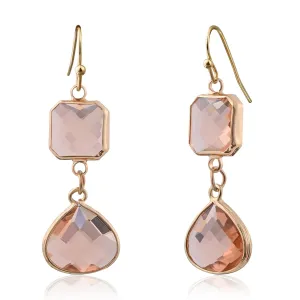 Rose Pink Topaz Earrings for Women Dangle Earrings Pink Crystal Earrings Handmade Hypoallergenic Gold Earrings Drop Earrings for Women