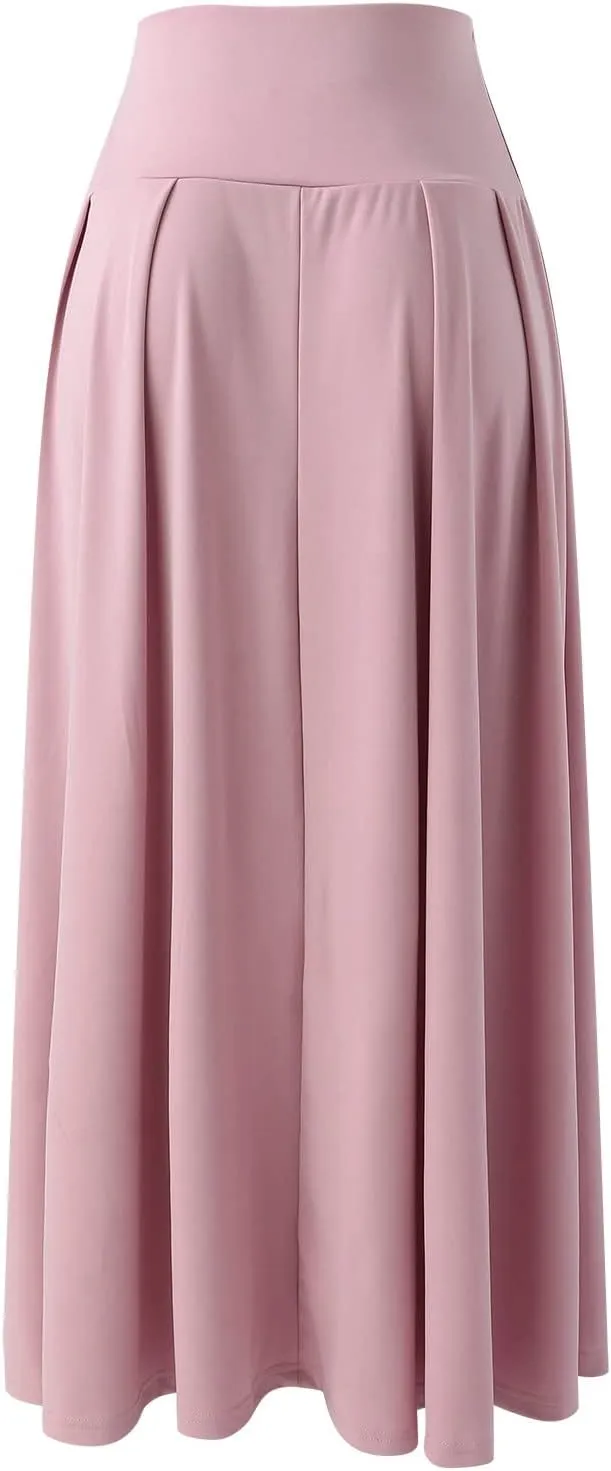 Rvidbe Women's Ankle Length Bow Tie Front High Waist A-line Flowy Long Maxi Skirt Elegant Stretchy Pleated Flared Skirts