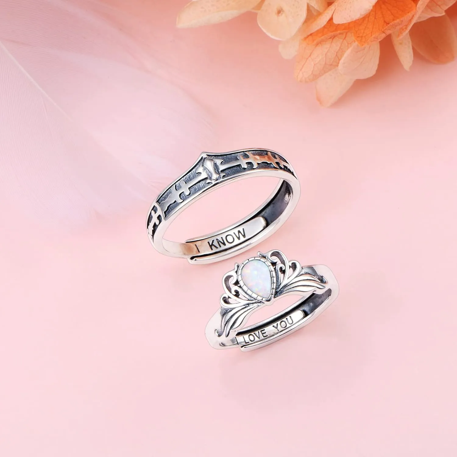 S925 Sterling Silver Couple Rings Set Adjustable Matching Rings Engagement Promise Wedding Gift for Couples Wife Husband