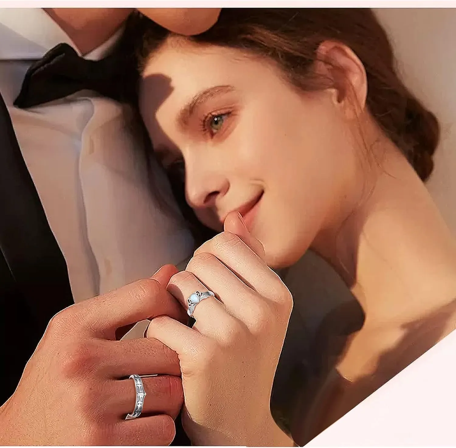 S925 Sterling Silver Couple Rings Set Adjustable Matching Rings Engagement Promise Wedding Gift for Couples Wife Husband