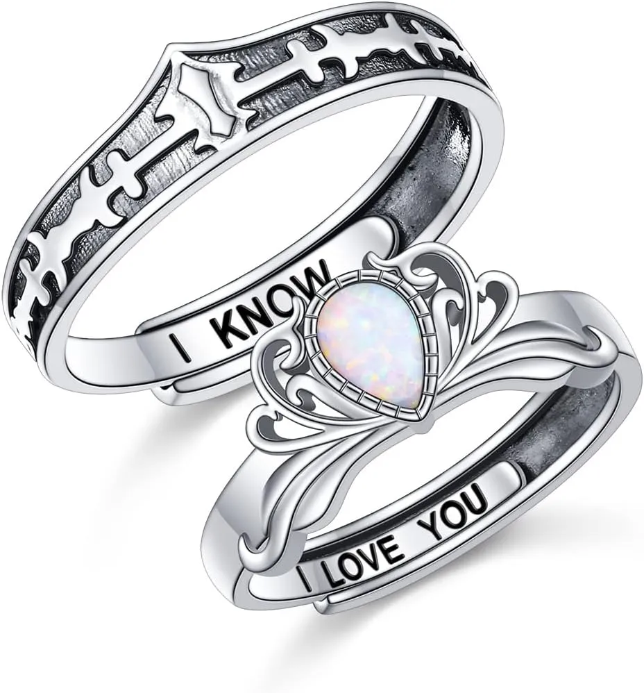 S925 Sterling Silver Couple Rings Set Adjustable Matching Rings Engagement Promise Wedding Gift for Couples Wife Husband