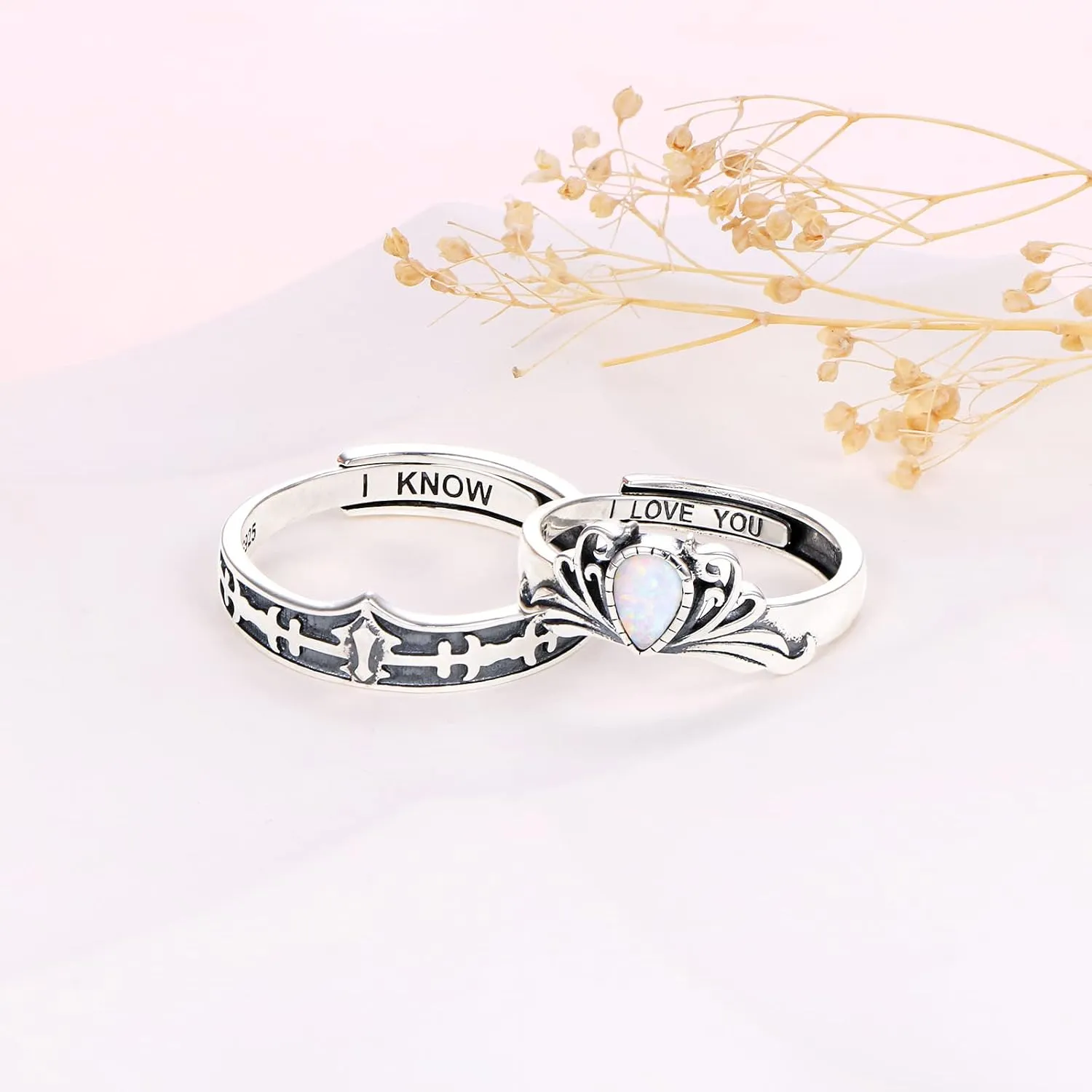 S925 Sterling Silver Couple Rings Set Adjustable Matching Rings Engagement Promise Wedding Gift for Couples Wife Husband