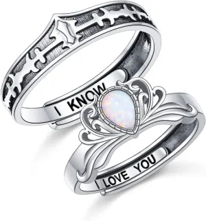 S925 Sterling Silver Couple Rings Set Adjustable Matching Rings Engagement Promise Wedding Gift for Couples Wife Husband
