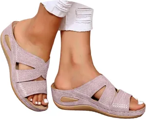 Sandals for Women 2025 Dressy Wide With Orthopedic Casual Vintage Flats Embroidered Slippers Summer Arch Support Slip on Walking Shoes