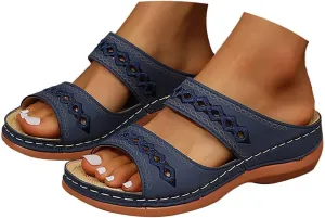 Sandals for Women 2025 Dressy Wide With Orthopedic Casual Vintage Flats Embroidered Slippers Summer Arch Support Slip on Walking Shoes