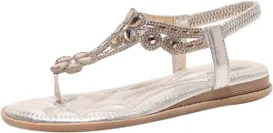 Sandals For Women Elastic Ankle Strap Casual Bohemian Beach Shoes Fashion Crystal Floral Womens Jelly Sandals