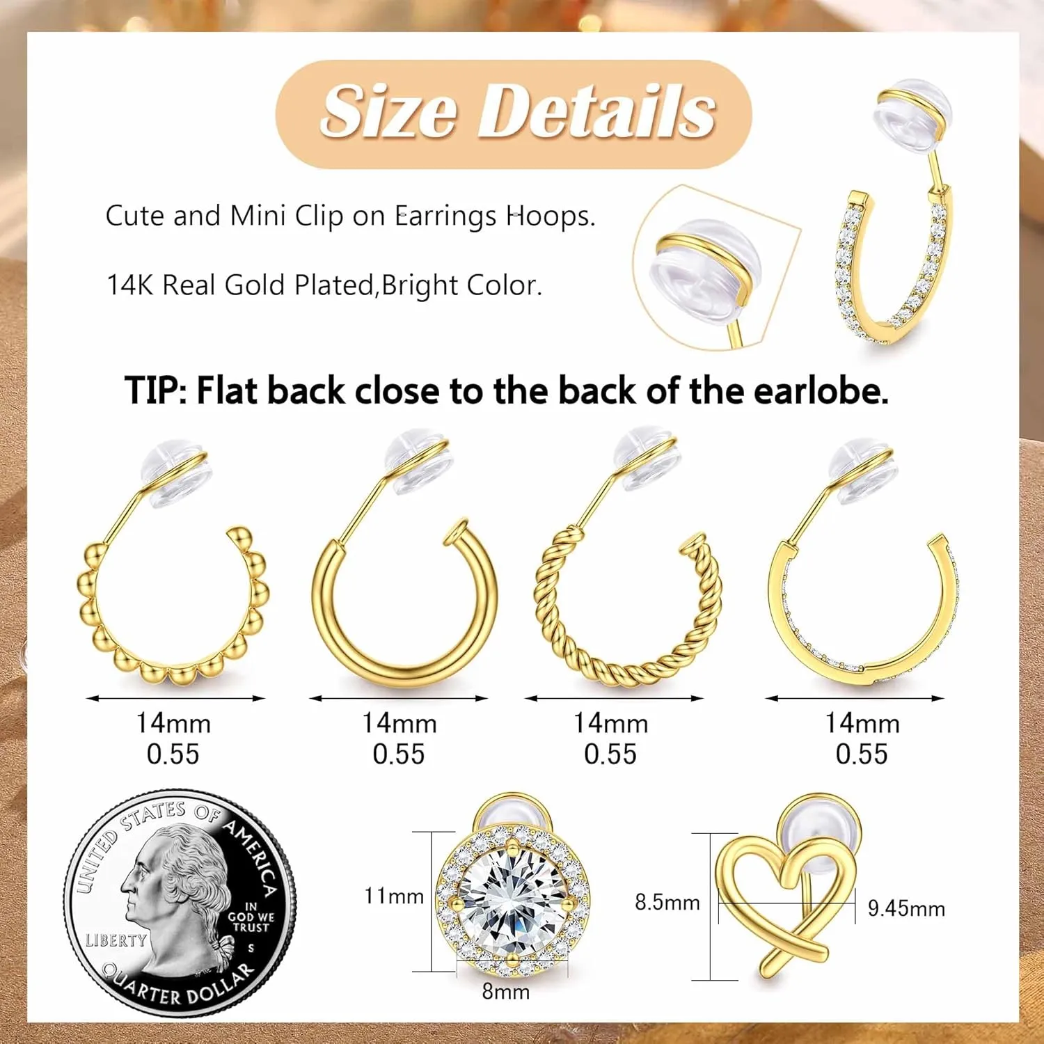Sanfenly Clip On Earrings for Women 14K Gold Plated Non Pierced Gold Clip On Hoops Earrings Small Cute Chunky CZ Heart Adjustable No Piercing Earring Hypoallergenic Fake Earrings Set12 Pcs Gold/Silver