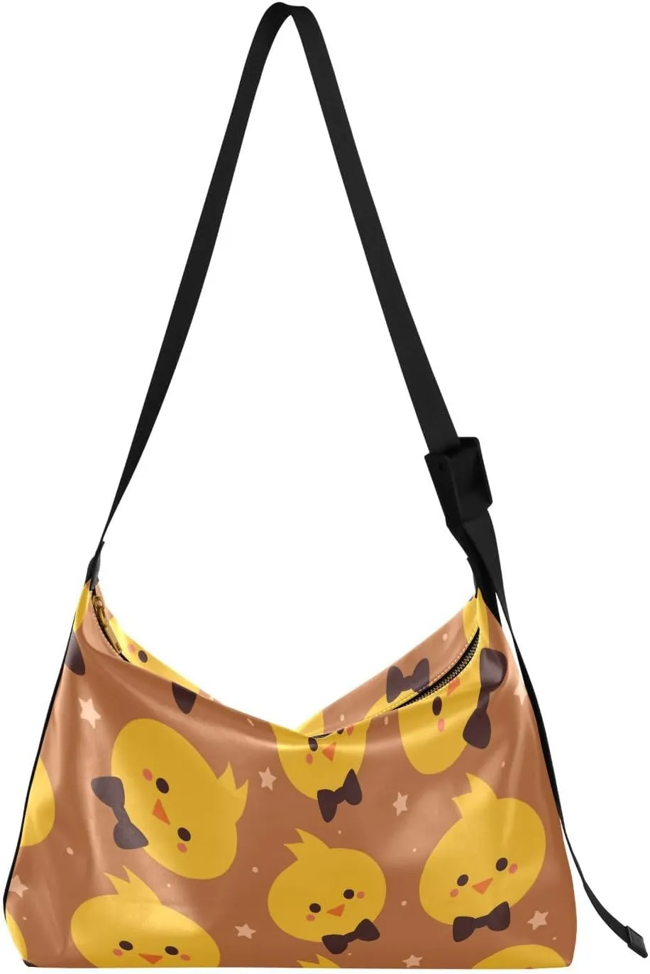 Seamless Pattern Cartoon Chick Hobo Crossbody Bags for Women Leather Large Shoulder Bag Cross Body Stars Cute Trendy Womens Tote Bags Handbag for Travel Shopping
