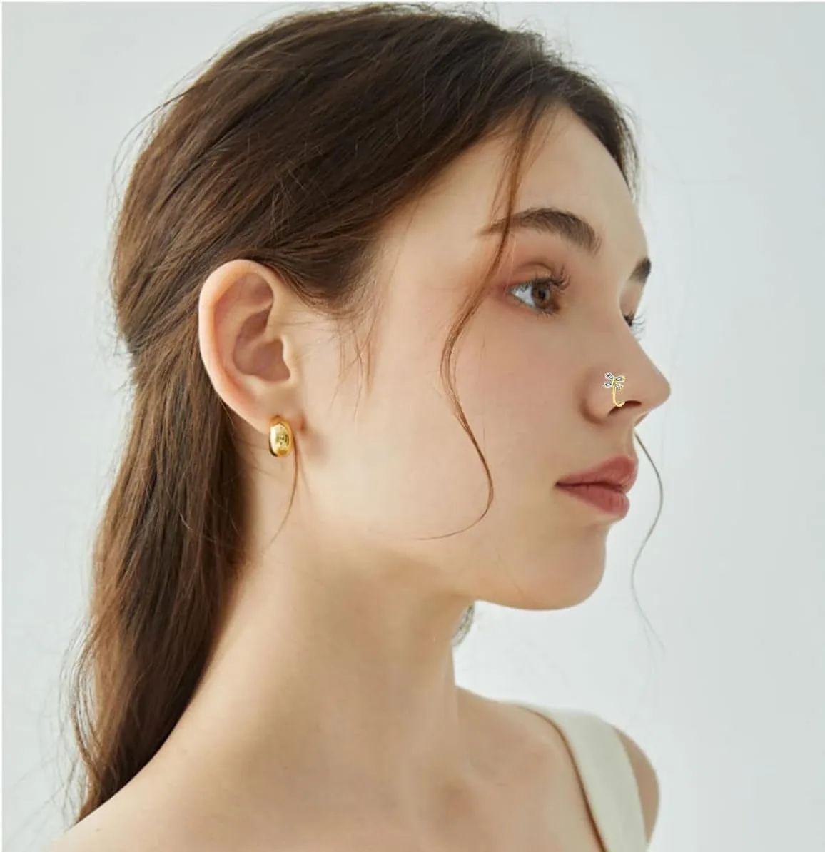 SEENI Fake Nose Ring Ear Cuff Clip on Helix Cartilage Earring Non Piercing Faux Nose Cuffs for Non Pierced Nose Fake Septum Nose Rings For Women Girls