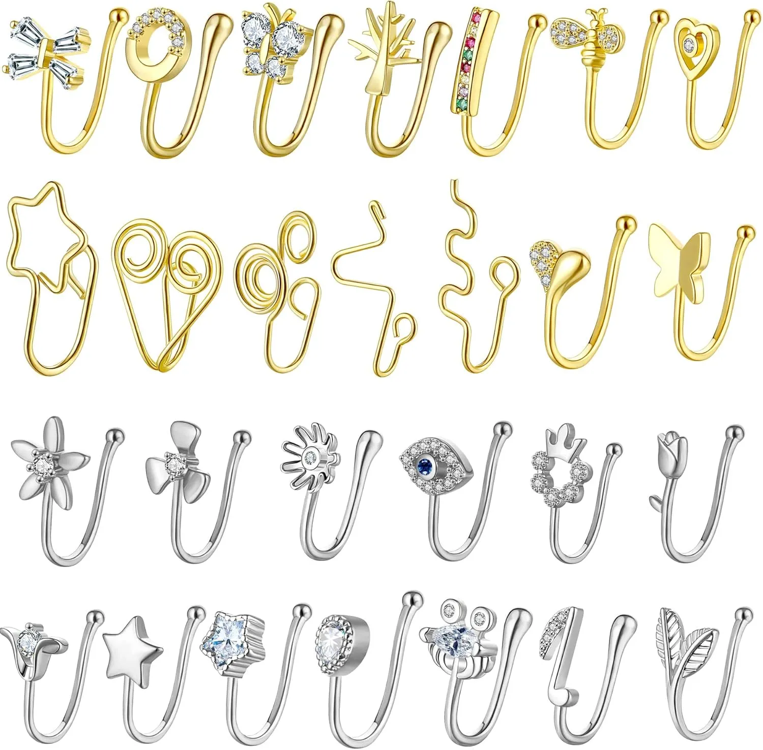 SEENI Fake Nose Ring Ear Cuff Clip on Helix Cartilage Earring Non Piercing Faux Nose Cuffs for Non Pierced Nose Fake Septum Nose Rings For Women Girls