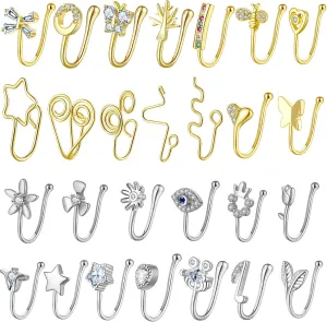 SEENI Fake Nose Ring Ear Cuff Clip on Helix Cartilage Earring Non Piercing Faux Nose Cuffs for Non Pierced Nose Fake Septum Nose Rings For Women Girls