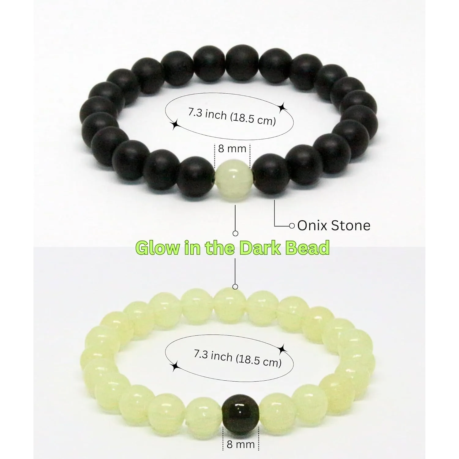 Set Of 2 Couples Matching Bracelets | Yin Yang His and Her Lover | Unique 8mm Luminous Charm Black & White Bracelet Fashion Jewelry for Women Men Bff Friendship Boyfriend Girlfriend Relationship Gift