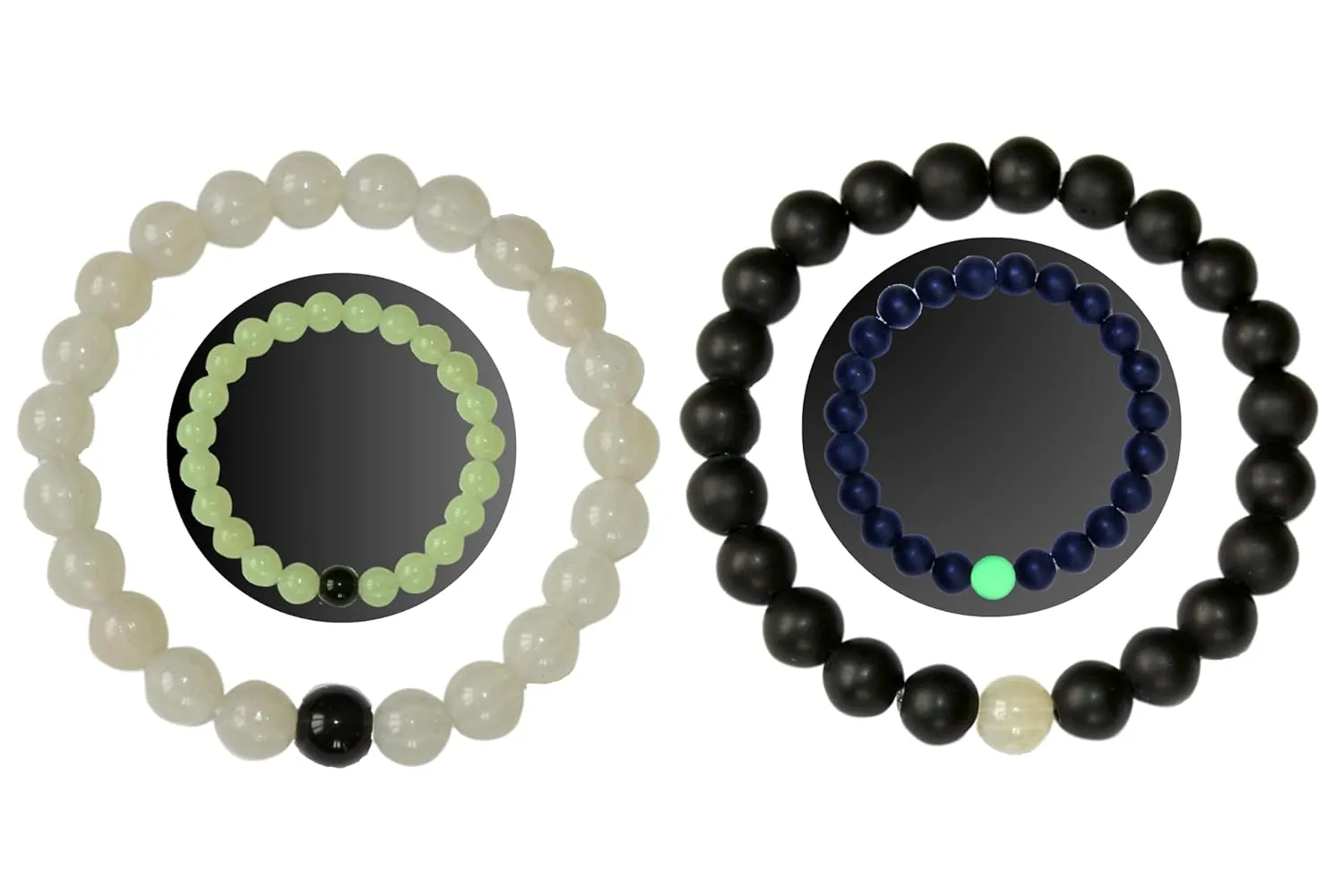 Set Of 2 Couples Matching Bracelets | Yin Yang His and Her Lover | Unique 8mm Luminous Charm Black & White Bracelet Fashion Jewelry for Women Men Bff Friendship Boyfriend Girlfriend Relationship Gift