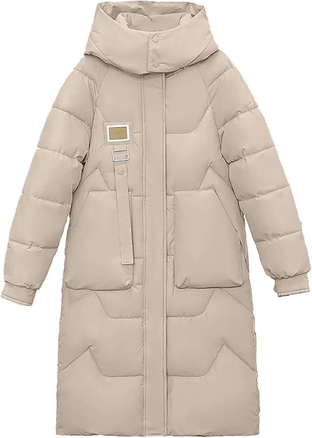 SHAOBGE Women Jacket Winter Fashion Solid Color Detachable Hooded Medium Length Over The Knee Thickened Down Coat with