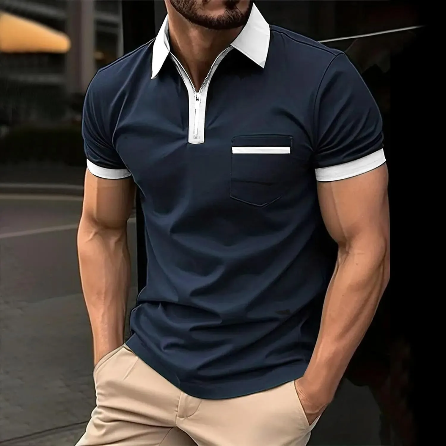 Shirts for Men 2024 Summer Color Block Print Golf T-Shirt Dressy Casual Short Sleeve Sports Shirts Quick-Dry Tees