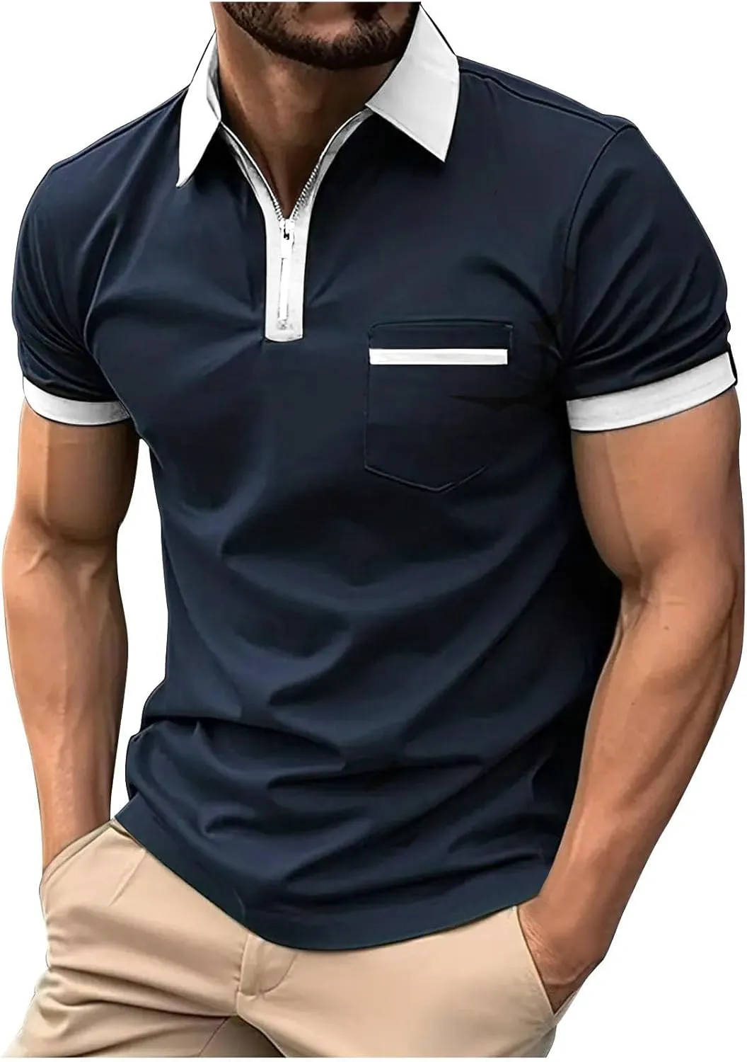 Shirts for Men 2024 Summer Color Block Print Golf T-Shirt Dressy Casual Short Sleeve Sports Shirts Quick-Dry Tees