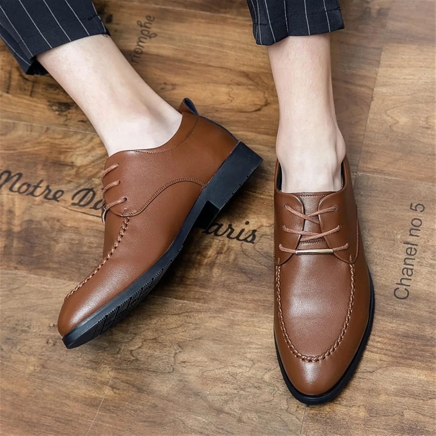 Shoes Dress Oxford for Men Lace Up Apron Round Toe Derby Shoes Vegan Leather Rubber Sole Low Top Non Slip Classic