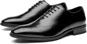 Shoes Dress Oxford for Men Lace Up Brogue Embossed Wing tip Burnished Toe Vegan Leather Anti-Slip Low Top Rubber Sole Wedding