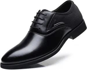 Shoes Dress Oxford for Men Lace Up Round Black Burnished Toe Vegan Leather Block Heel Slip Resistant Rubber Sole Wedding (Color : Black, Size : 7.5)