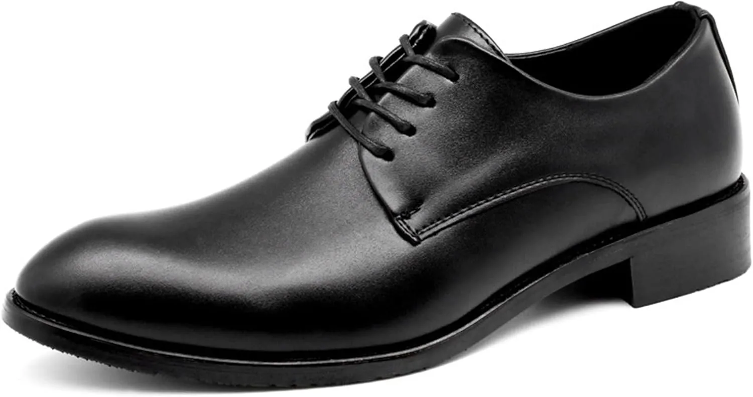 Shoes Dress Oxford for Men Lace Up Round Toe Derby Shoes Vegan Leather Block Heel Slip Resistant Anti-Slip Non Slip Rubber Sole Party